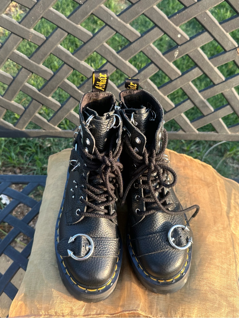Dr. Martens Jadon HDW Black Leather Combat Boots Buckle Lace Up Women's 6 - Picture 10 of 14